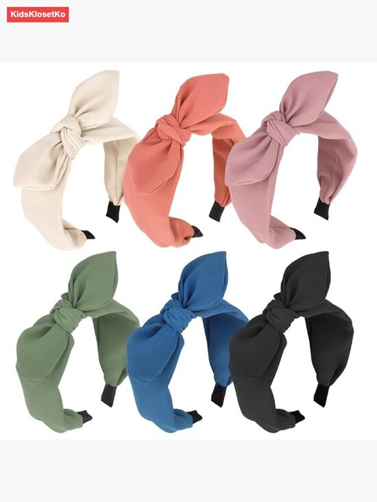 Wide Knotted Bow Headband for Women - 6 Pack Wire Rim Bow Hair Band